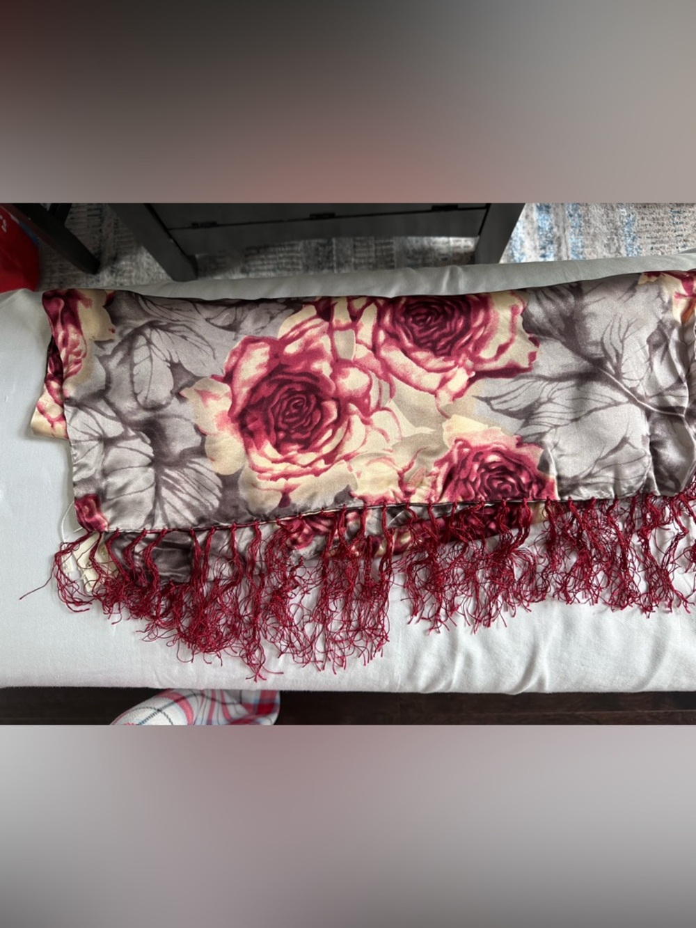Romantic Mulberry Silk Floral Scarf Wrap Rose Print Fringe Shawl Lightweight NWT - Picture 12 of 14